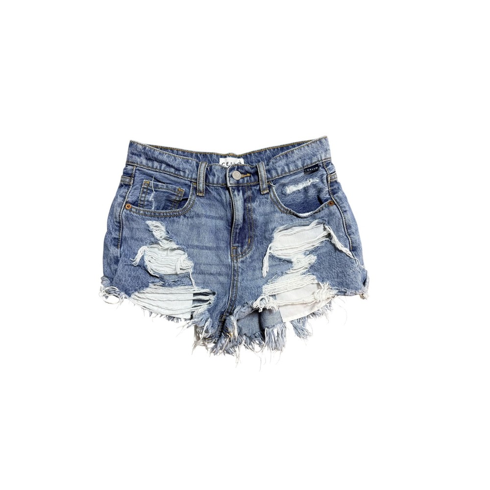 Cello Shorts Womens XS 26 Blue Distressed Denim Cutoff Frayed Hem 2 Inseam